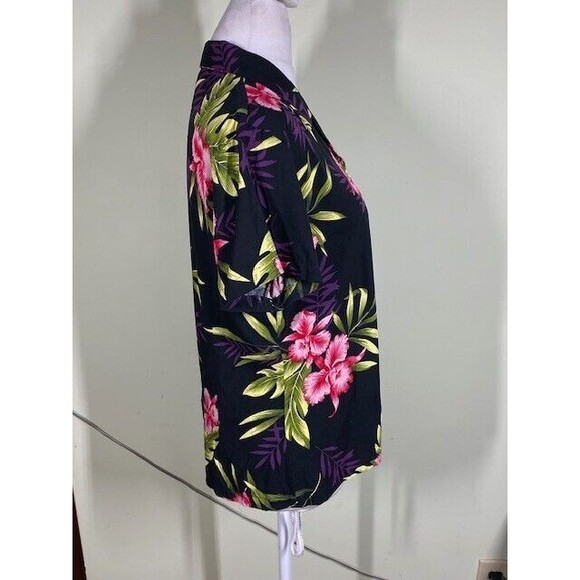 Vtg Two Palms Sz S Hawaiian Aloha Orchid Fern Button-Up Top Y2K Made in Hawaii - Picture 7 of 9